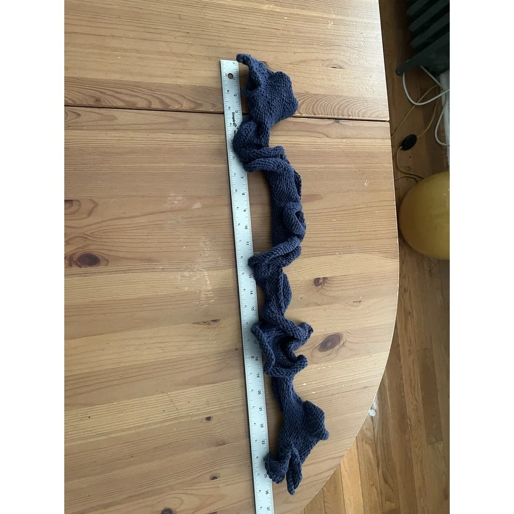 Hand Knit Short Blue Ruffle Scarf Frilly Boa Neck Accessory Handmade